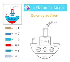 Color by addition. Math activity for kids. Developing numeracy skills. Number range up to 10 vector