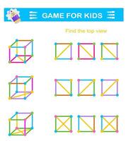 Logical puzzle game. Attention tasks for children. Need to find correct top view. IQ training tes vector
