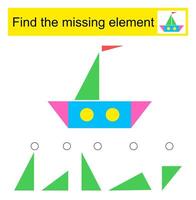 Puzzle game for kids. Find the missing element. Children activity page. . vector