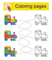 Educational game for children. Go through the maze and color a cartoon locomotive according to the pattern. illustration. vector