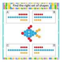 Logic puzzle for children. Find the correct set of cartoon fish. Answer is A. vector