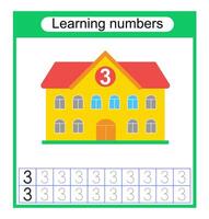 Preschool worksheet activity. Tracing dashed lines. Number worksheets for kids to practice writing the numbers. Number 3. vector