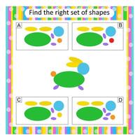 Logic puzzle for children. Find the correct set of cartoon hare. Answer is A. vector