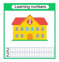 Preschool worksheet activity. Tracing dashed lines. Number worksheets for kids to practice writing the numbers. Number 2. vector