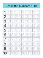 Educational material for kids. Preschool worksheet activity. Tracing dashed lines. Number worksheets for kids to practice writing the numbers. Numbers 1-10. vector