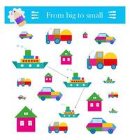 Form big to small. Puzzle game for kids. Attention tasks for children vector