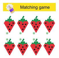 Matching game for kids. Find the correct pattern of cartoon strawberry and match. vector