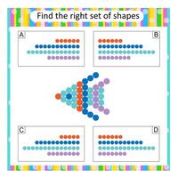 Logic puzzle for children. Find the correct set of cartoon cute fish. Answer is B. vector