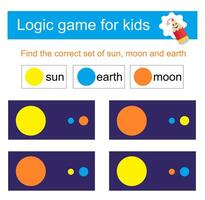 Logic game for kids. Need to find the correct set of sun, moon and earth vector
