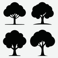 Simple Tree Silhouette Set In White Background. Black Tree Silhouette Icon. Tree Illustration. vector