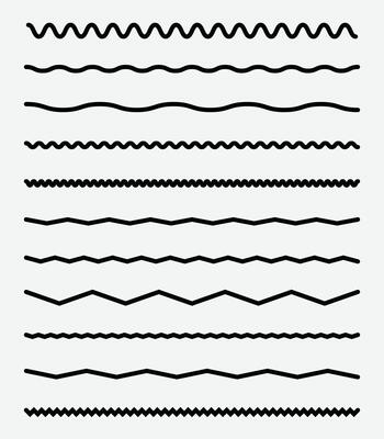 Wave line and wavy zigzag pattern lines. black underlines, smooth end squiggly horizontal curvy squiggles on white background. Wave Line.