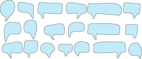 Set of blue speech bubbles with outline, set for graphic design vector