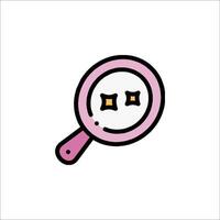 A pink magnifying glass icon with a star on it vector