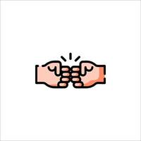 Two hands shaking hands icon, with a fist in the middle vector
