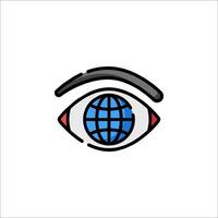 An eye with a globe in it, with a red line around it vector