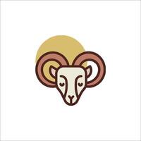 A ram head with horns and a sun in the background vector