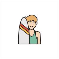 A man holding a surfboard icon vector