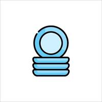 A blue icon of a coin on top of a stack of coins vector