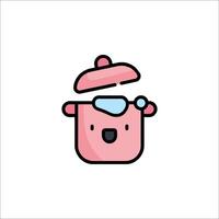 A cute pink pot with a lid and a face vector