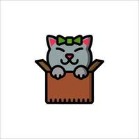 A cat in a box icon with a bow on its head vector
