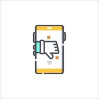 A phone with a hand pointing up and a thumb down vector