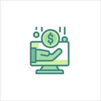 A hand holding a dollar sign on a computer screen vector
