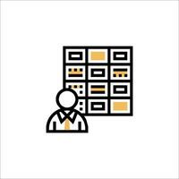 A man in a suit is standing in front of a wall with a bunch of boxes vector