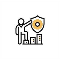 A man is standing on a ladder with a shield icon vector