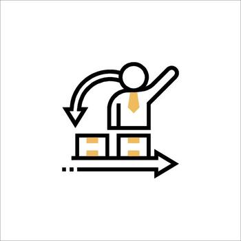 A man is standing on top of a box with an arrow pointing to it vector