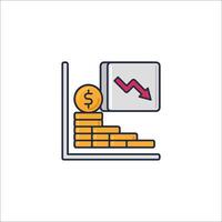 A line icon of a stack of money and a graph vector
