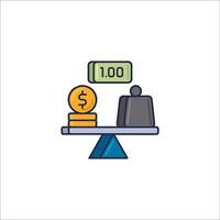 A money stack and a coin on a balance scale vector