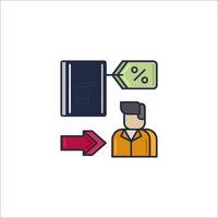A man is holding a book and an arrow pointing to it vector