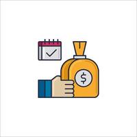 A hand holding a bag with money and a calendar vector