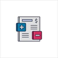 A document with a plus sign and a dollar sign vector