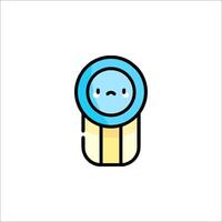 A blue and yellow button with a smiley face vector