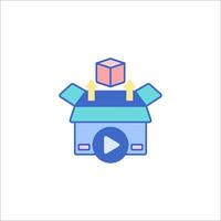 A box with a cube inside it and a play button vector