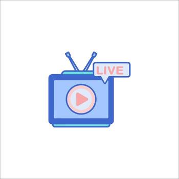 Live tv icon with a play button and a speech bubble vector