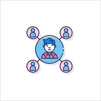 A man with a business card and a group of people around him vector