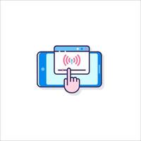 A hand holding a phone with a wireless signal icon vector