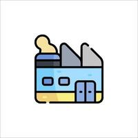 A factory building icon with a blue and yellow color scheme vector