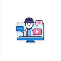 A man is watching a on a computer screen vector