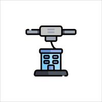 A flat icon of a building with a crane on top vector