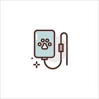 A dog is holding a phone and charging it vector