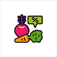 A vegetable icon with a price tag and a speech bubble vector