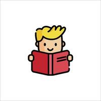 A cartoon boy reading a book vector