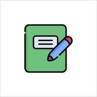 A green notebook with a pen and a note vector