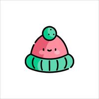 A cute pink hat with a green pom pom on it vector