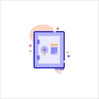 A flat illustration of a safe box with a key and calculator vector