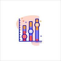 A colorful bar chart with a line and a circle vector