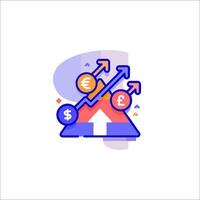 A flat line icon of a house with a dollar sign and an arrow vector